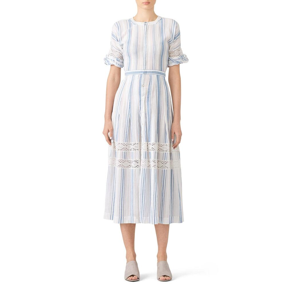 LoveShackFancy Eden Striped Cotton Short-Sleeve Coverup Maxi Dress Size 2